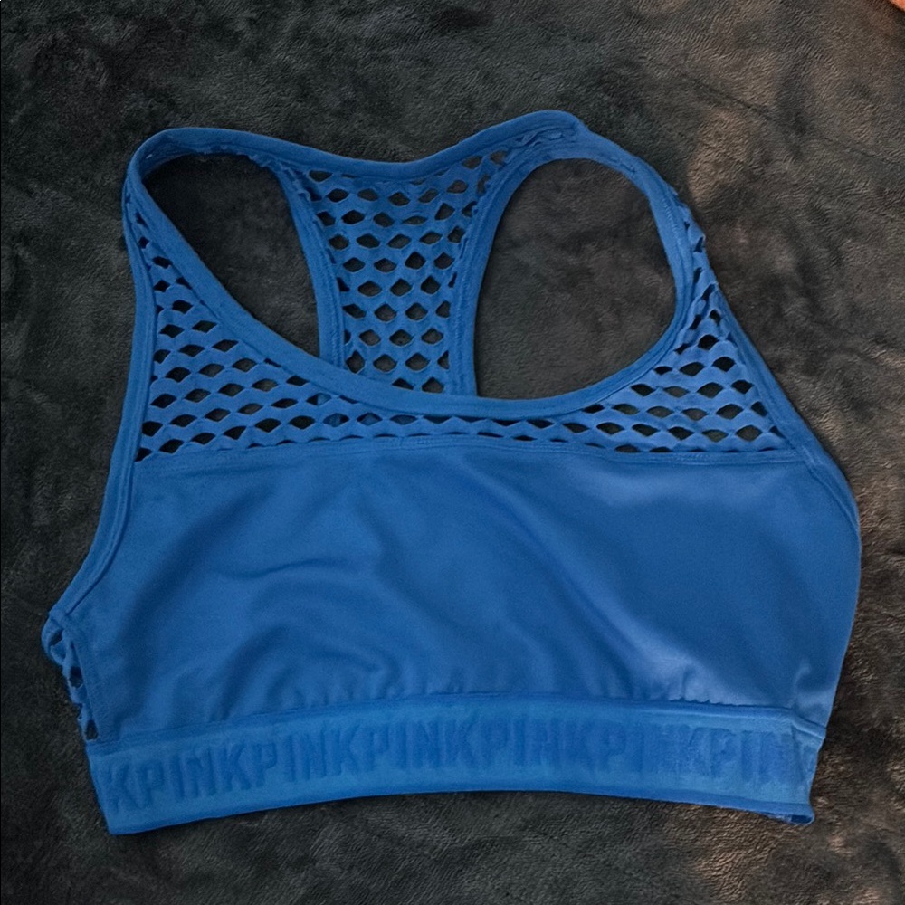 Blue Mesh Sports Bra